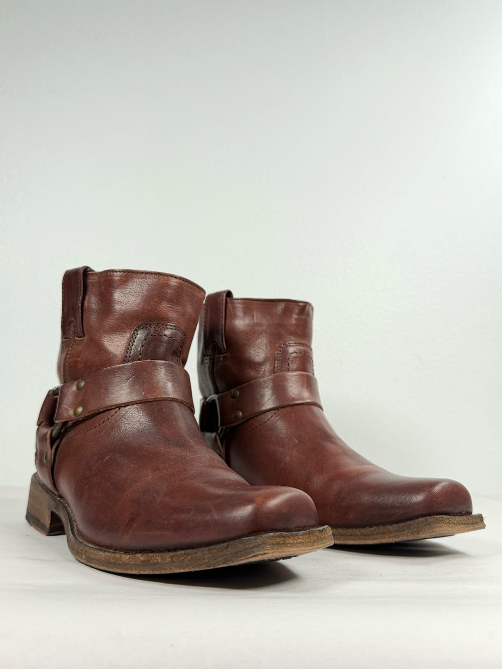 Vintage Women's Frye Harness Boots Size 8 B Brown Leather Engineer Moto 77438